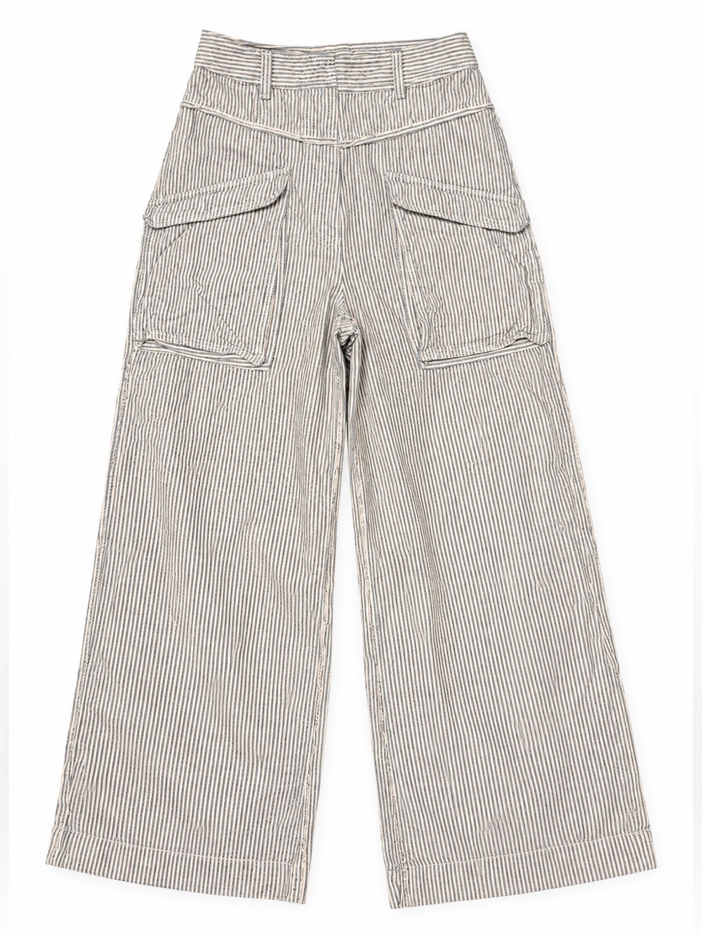 Free People Blue Striped Cotton Wide Leg Pants Button Fly Size 4